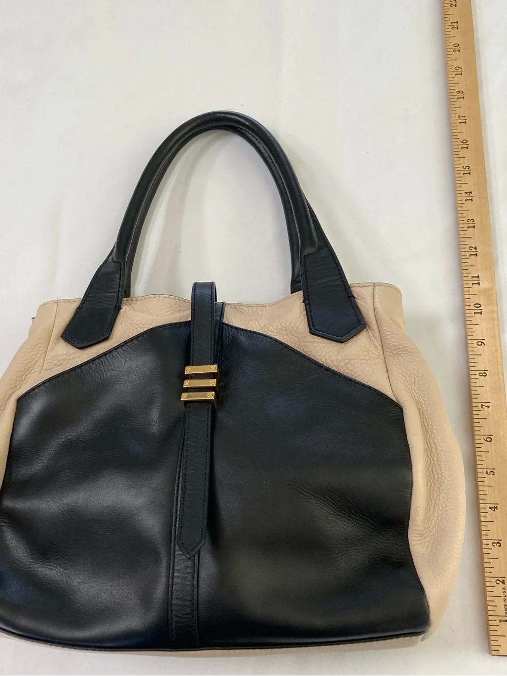 LP by Linea Pelle Hayden Bicolor Leather Satchel Bag - Cream & Black